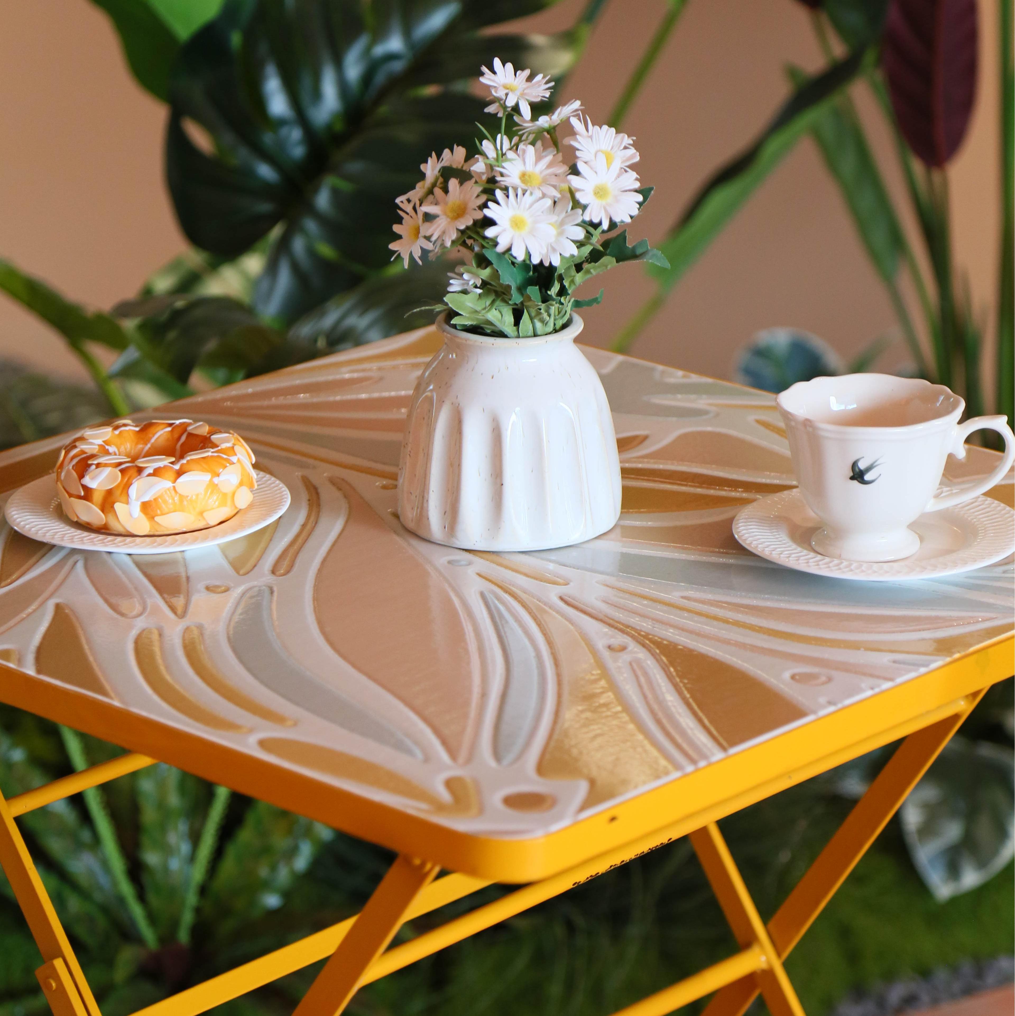 Detailed View of Mediterranean-Inspired Mosaic Outdoor Bistro Set
